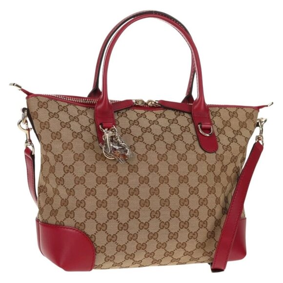 GUCCI GG Canvas Heart bit Tote Bag 2way Beige Red Auth ki5996V - Picture 1 of 16